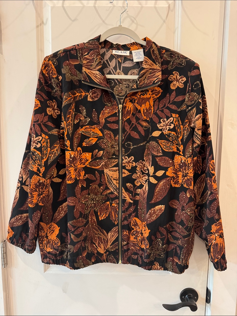 Vintage Blair lightweight full-zip layering bomber jacket autumn floral & leaf